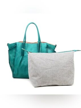 Old Trend Turquoise Leather Tote with Gray Insert Travel Pouch